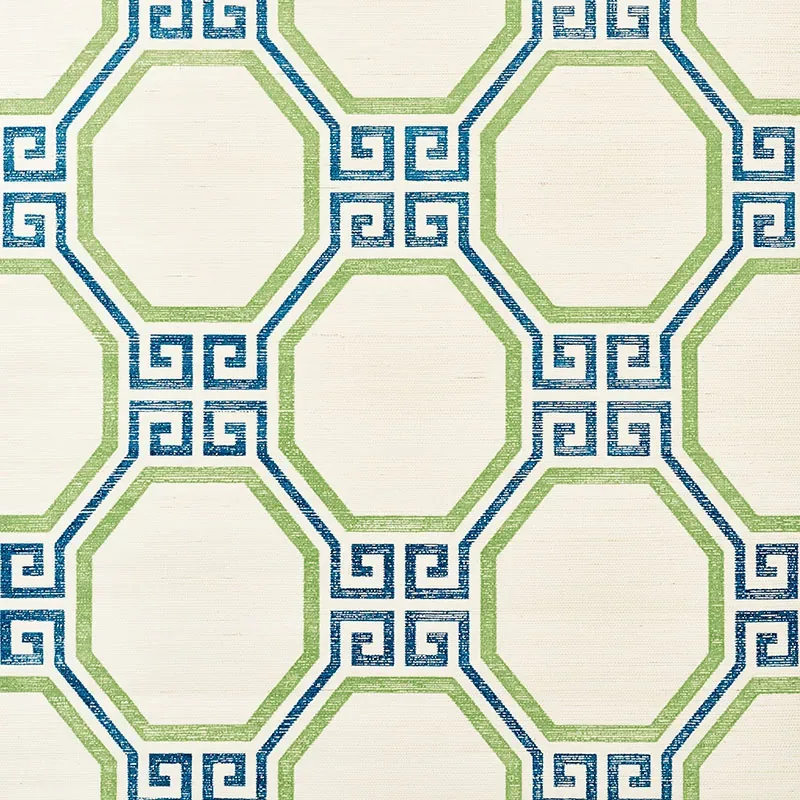 OCTAVIA SISAL TURQUOISE & PALM Schumacher Wallpaper wallpaper - SKU 5008931