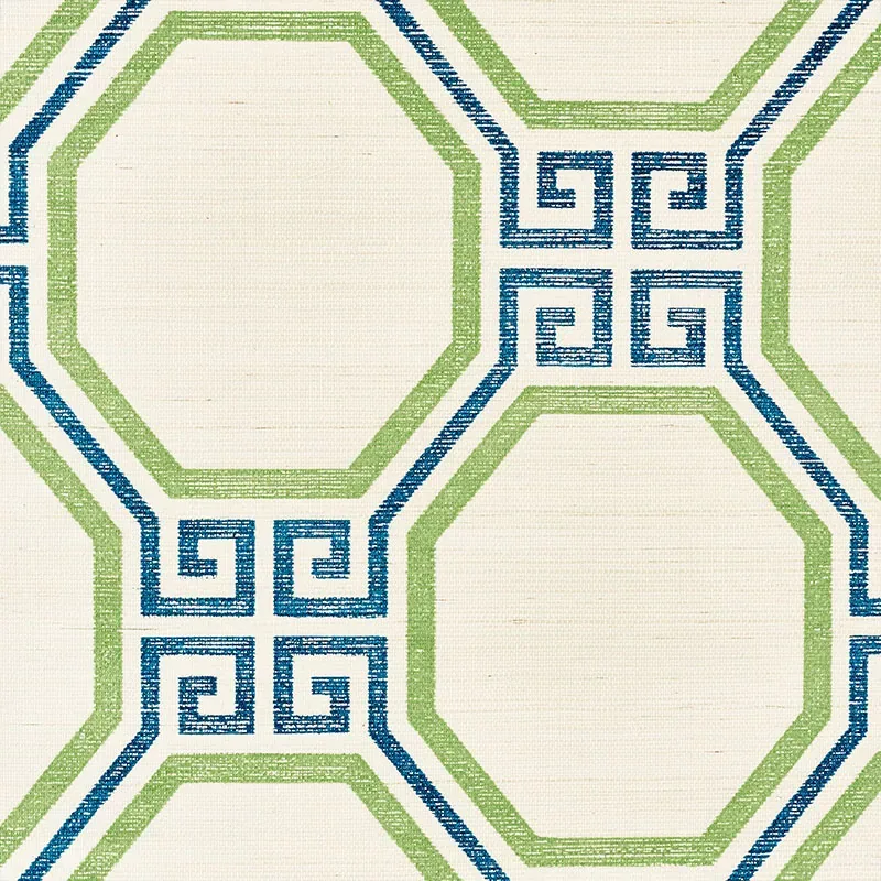 OCTAVIA SISAL TURQUOISE & PALM Schumacher Wallpaper wallpaper - SKU 5008931