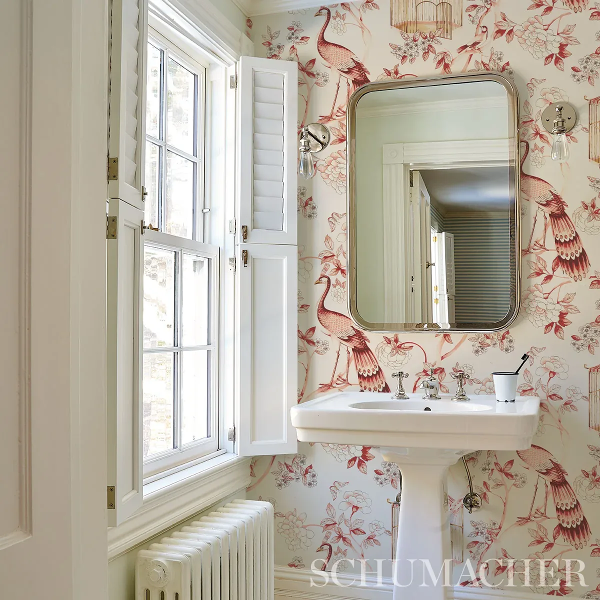 Oiseaux Et Fleurs CINNABAR Schumacher Wallpaper wallpaper - SKU 5004082