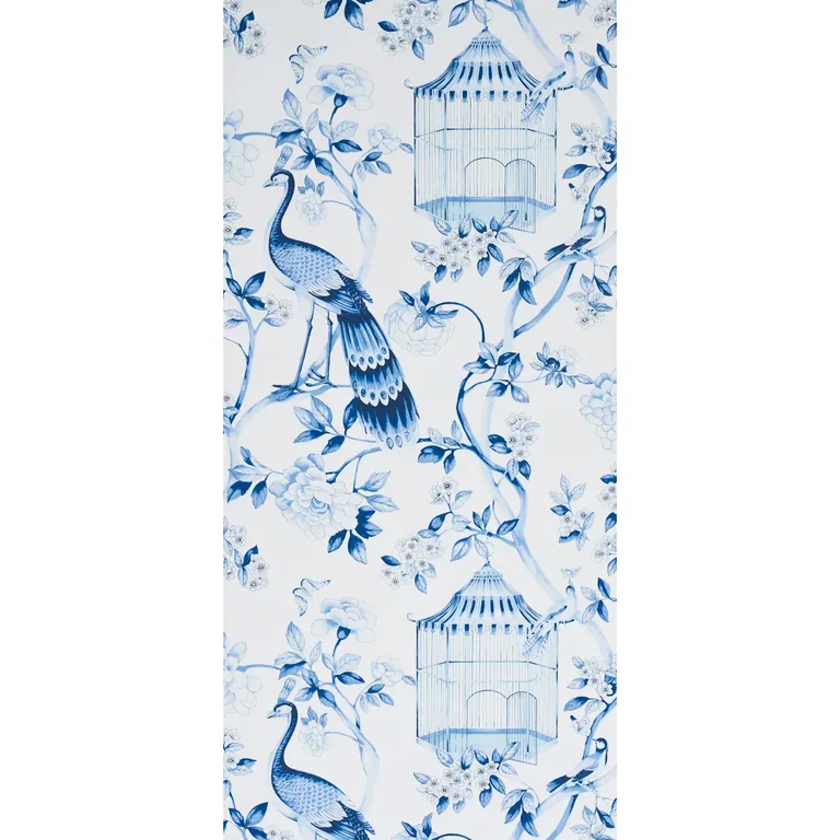 Schumacher OISEAUX ET FLEURS wallpaper, color PORCELAIN, SKU 5004081