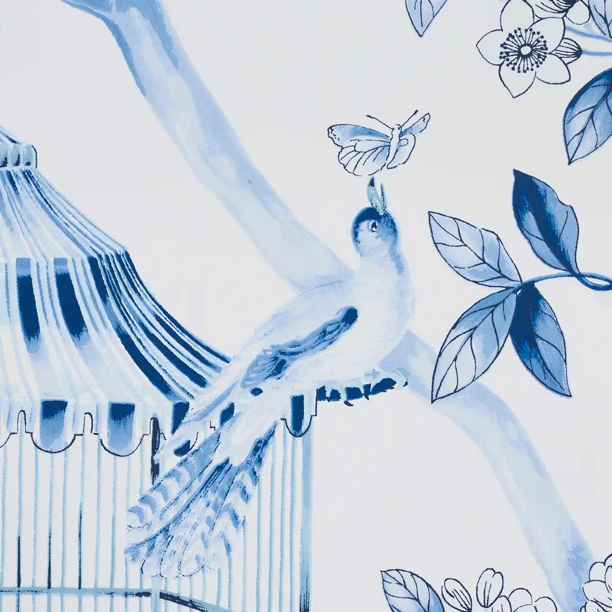 OISEAUX ET FLEURS - PORCELAIN Schumacher Wallpaper | Wallpap OISEAUX ET FLEURS PORCELAIN Schumacher Wallpaper wallpaper - SKU 5004081