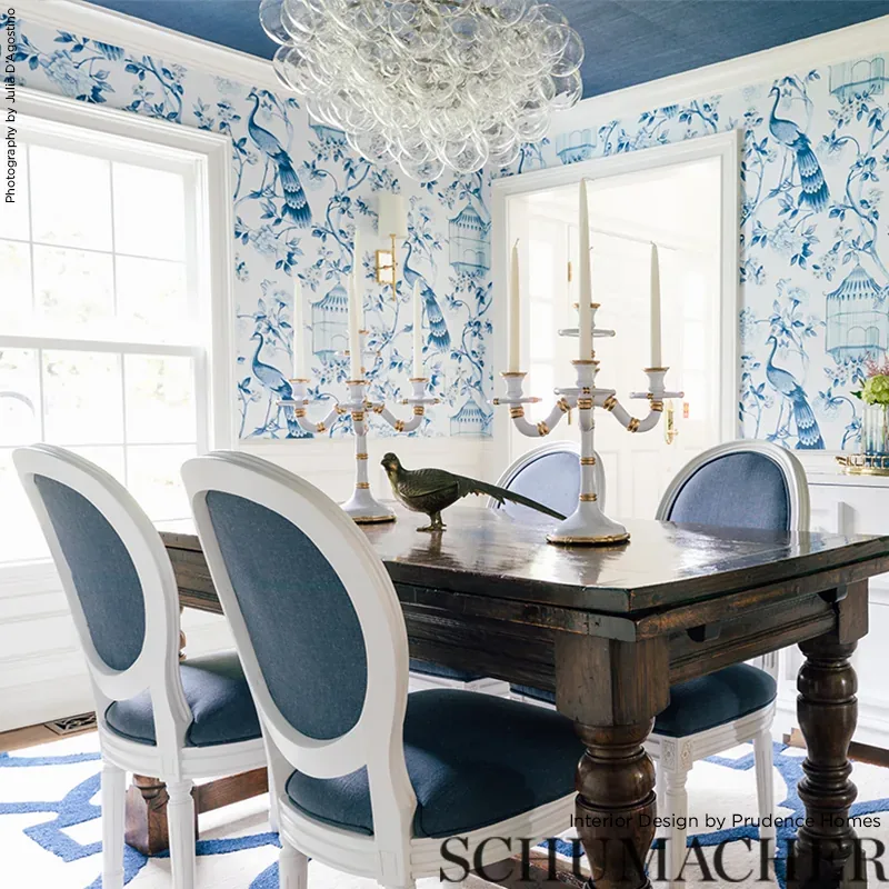 OISEAUX ET FLEURS - PORCELAIN Schumacher Wallpaper | Wallpap OISEAUX ET FLEURS PORCELAIN Schumacher Wallpaper wallpaper - SKU 5004081