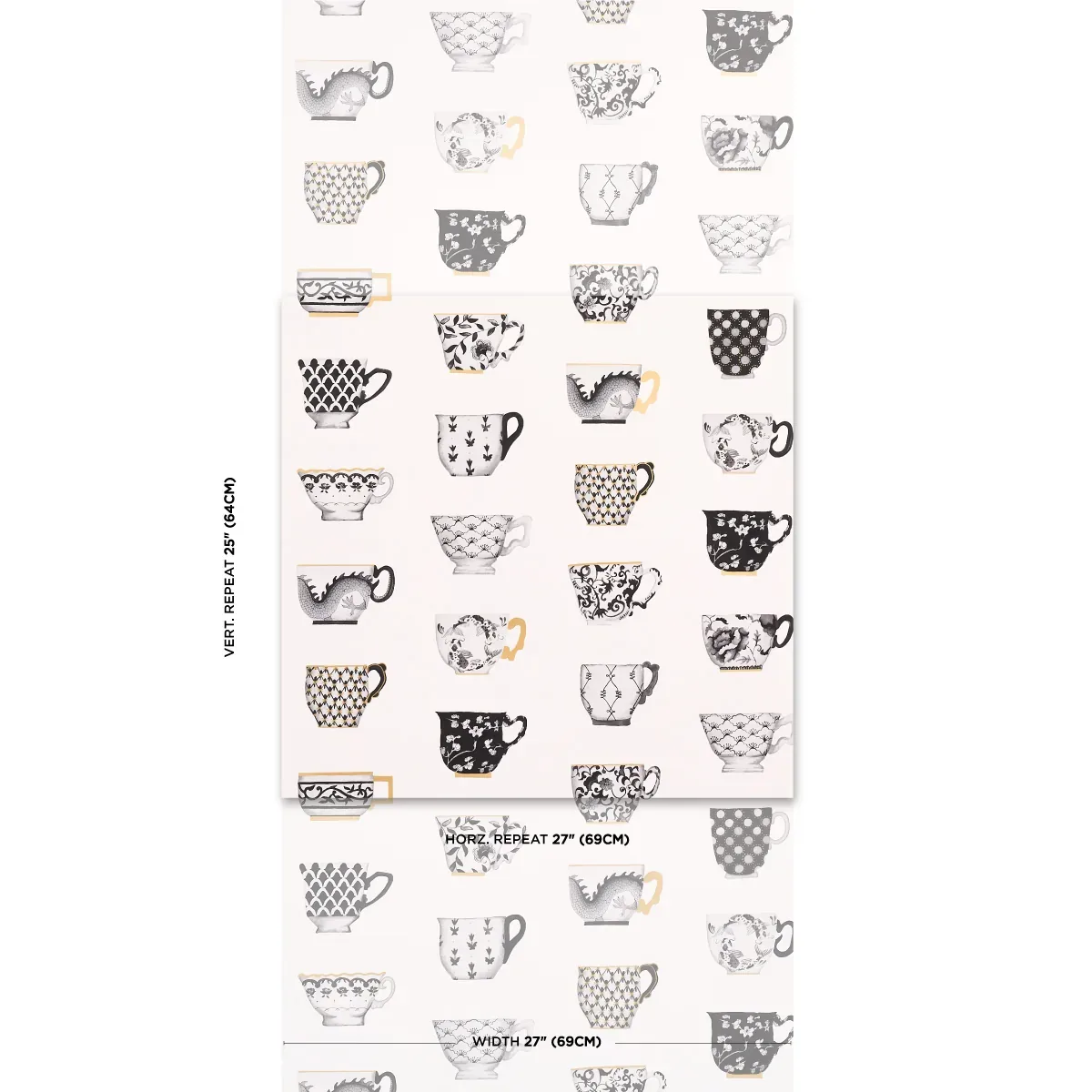 ONIE'S TEACUPS - INK Schumacher Wallpaper | Wallpaper Twins ONIE'S TEACUPS INK Schumacher Wallpaper wallpaper - SKU 5014780