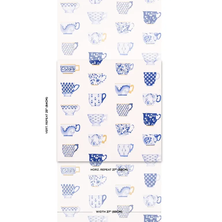 Schumacher ONIE'S TEACUPS wallpaper, color PORCELIN, SKU 5014782