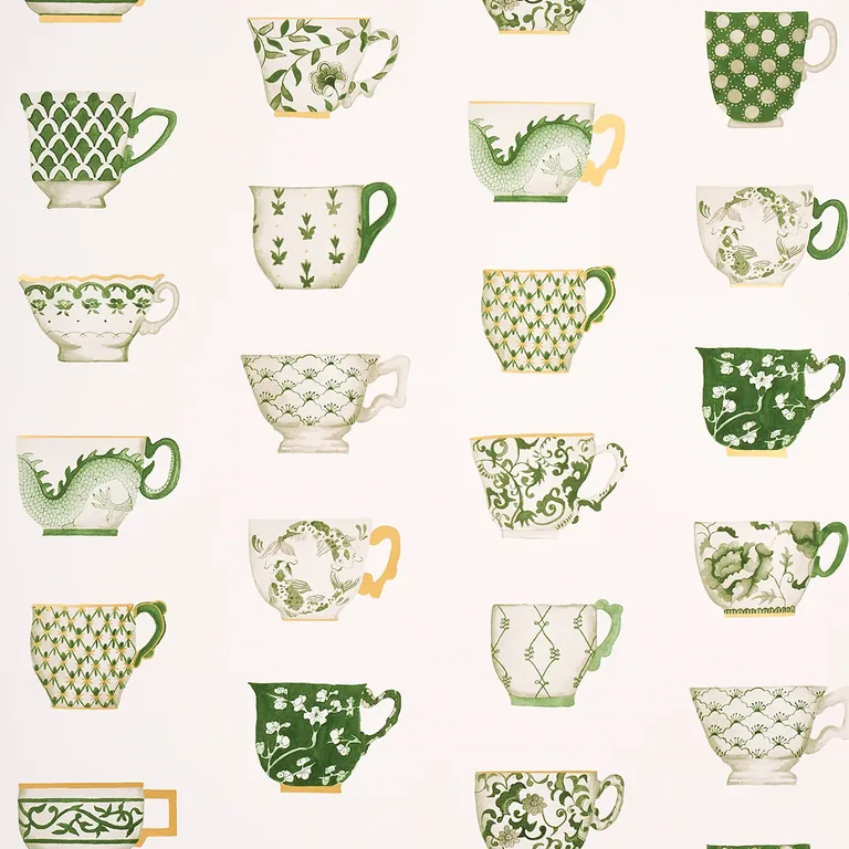 Schumacher ONIE'S TEACUPS wallpaper, color SPRING GREEN, SKU 5014781
