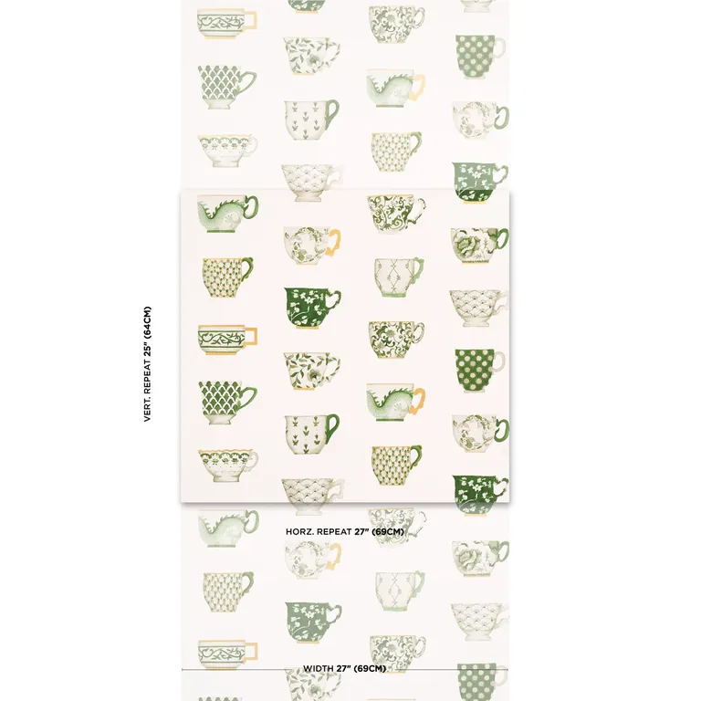 Schumacher ONIE'S TEACUPS wallpaper, color SPRING GREEN, SKU 5014781