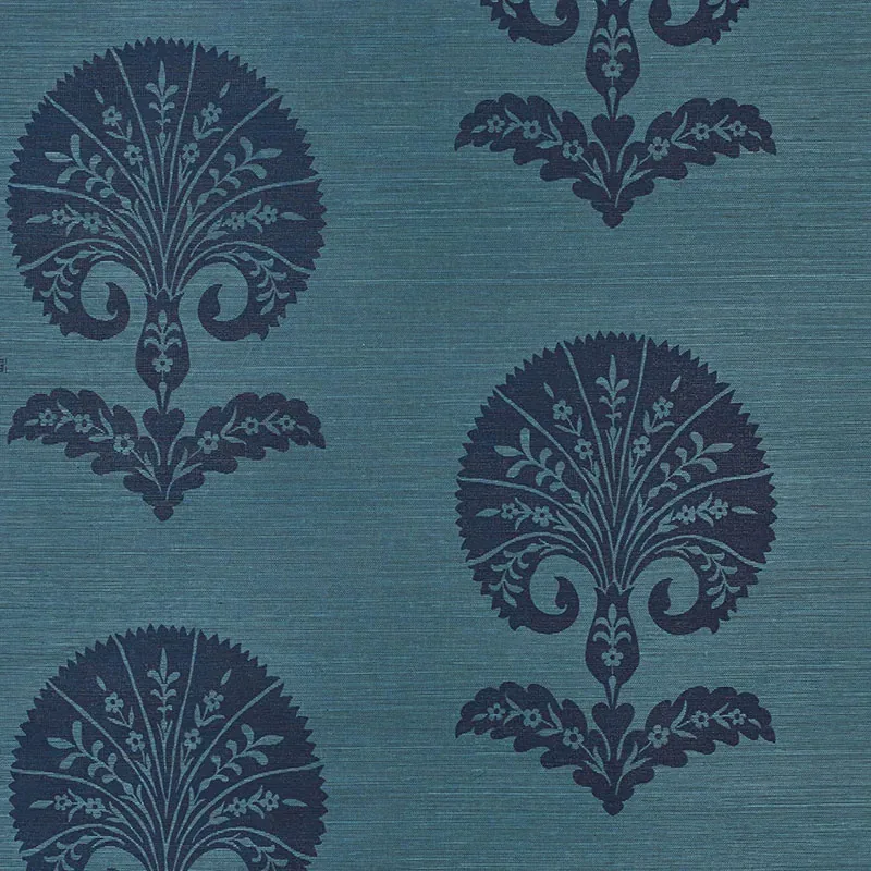 OTTOMAN FLOWER SISAL PEACOCK Schumacher Wallpaper wallpaper - SKU 5008212