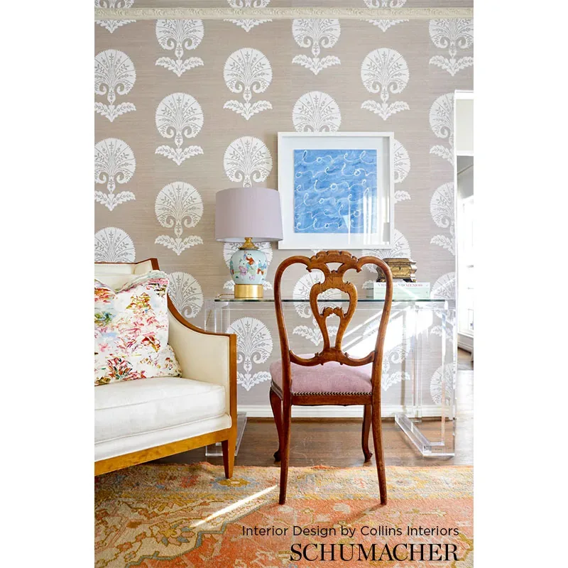 OTTOMAN FLOWER SISAL - PEACOCK Schumacher Wallpaper | Wallpa OTTOMAN FLOWER SISAL PEACOCK Schumacher Wallpaper wallpaper - SKU 5008212