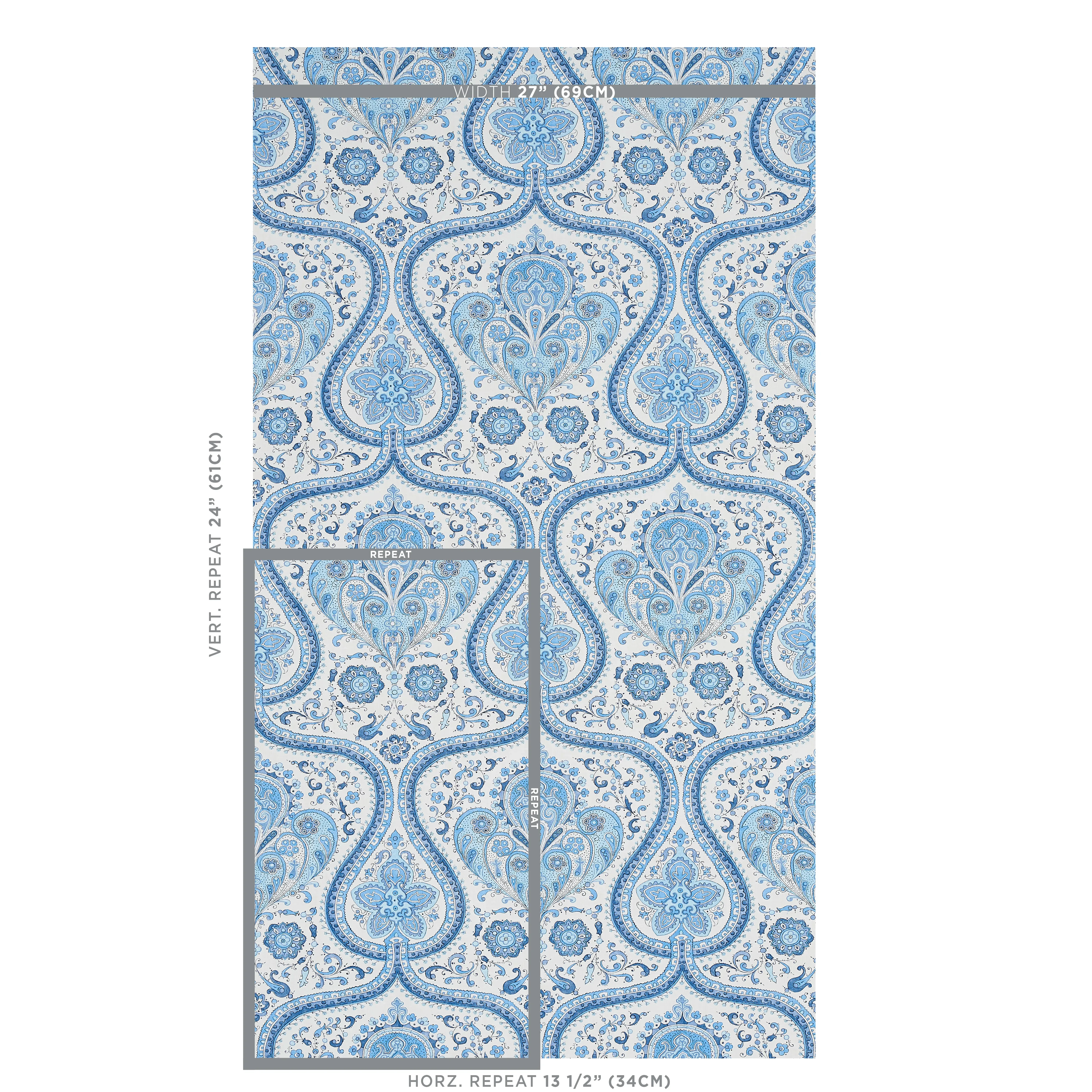 PAISLEY COURT - BLUE Schumacher Wallpaper | Wallpaper Twins PAISLEY COURT BLUE Schumacher Wallpaper wallpaper - SKU 5012270