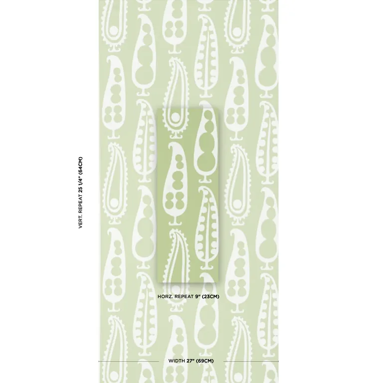 Schumacher PAISLEY PEAS wallpaper, color GREEN, SKU 5015381