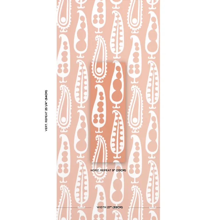 Schumacher PAISLEY PEAS wallpaper, color TERRACOTTA, SKU 5015383