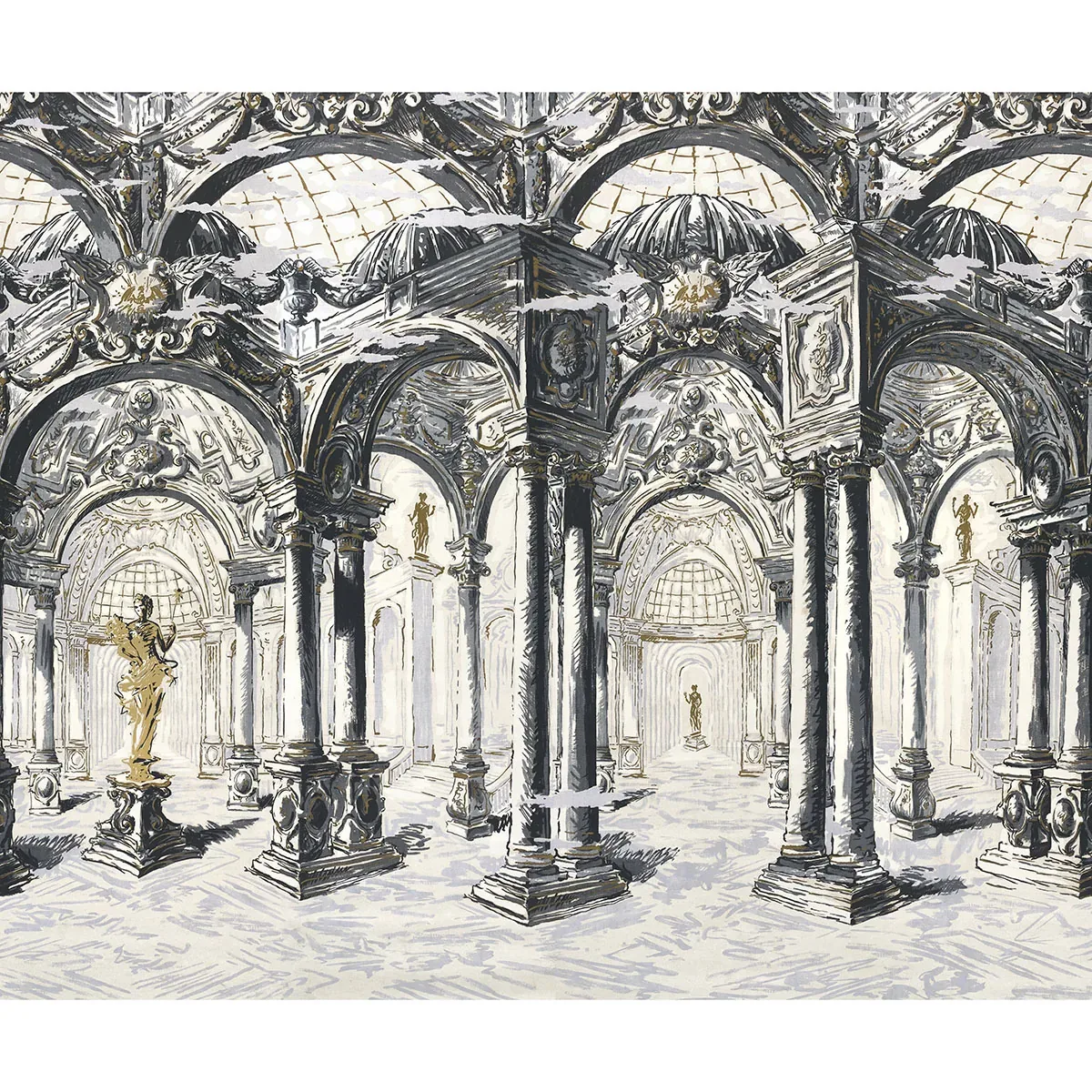 PALAZZO 4 PANEL SET ANTIQUE BLUE Schumacher Wallpaper wallpaper - SKU 5018110