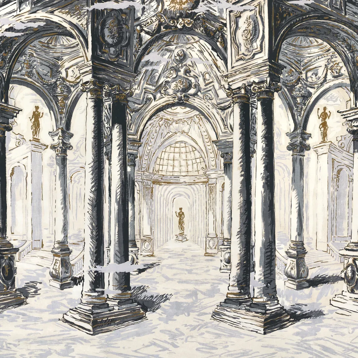 PALAZZO 4 PANEL SET ANTIQUE BLUE Schumacher Wallpaper wallpaper - SKU 5018110