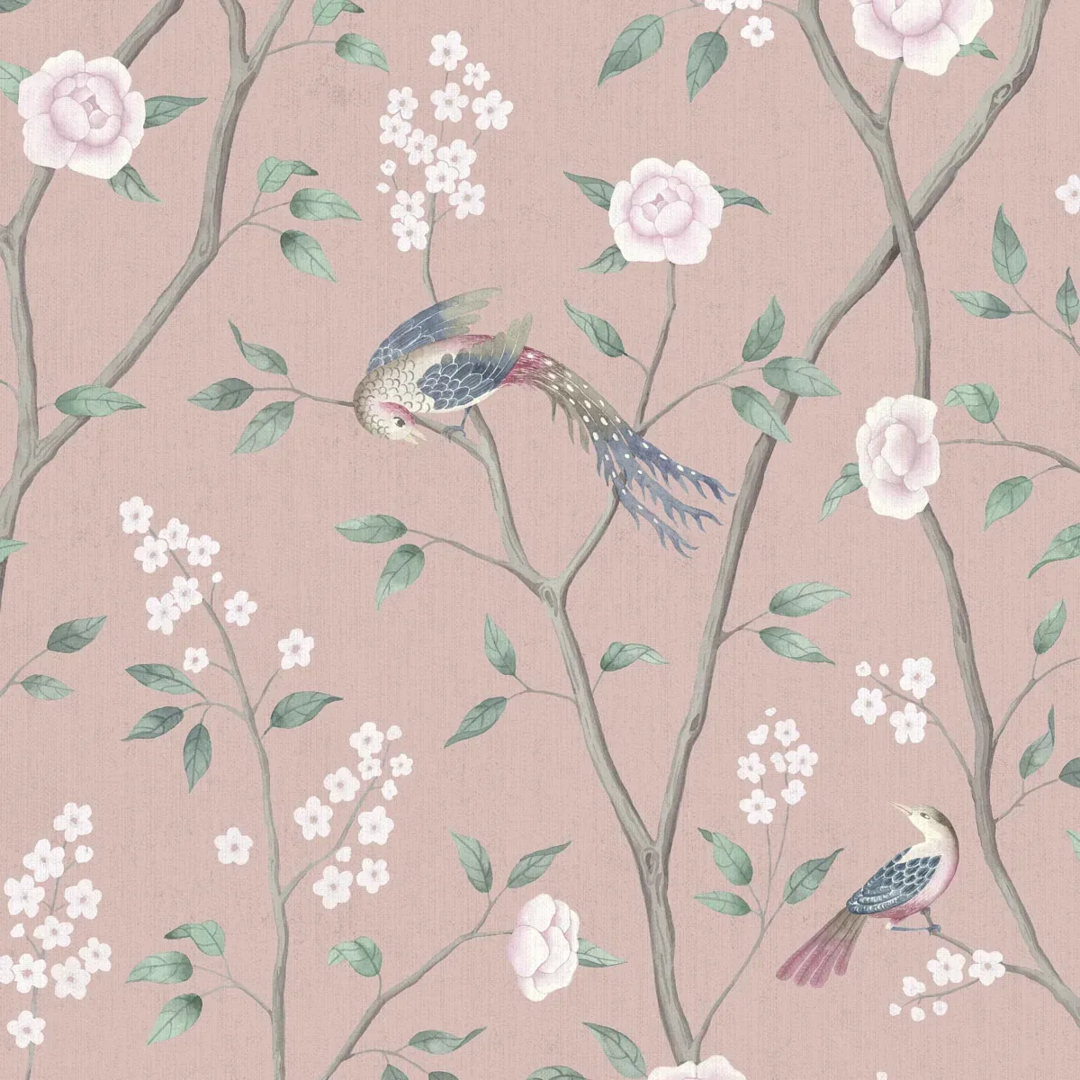 PARADISE BIRDS BLUSH SHIMMER Schumacher Wallpaper wallpaper - SKU 1901