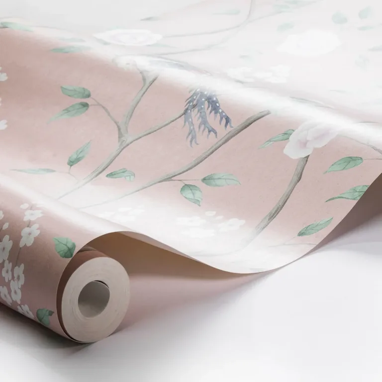 Schumacher PARADISE BIRDS wallpaper, color BLUSH SHIMMER, SKU 1901