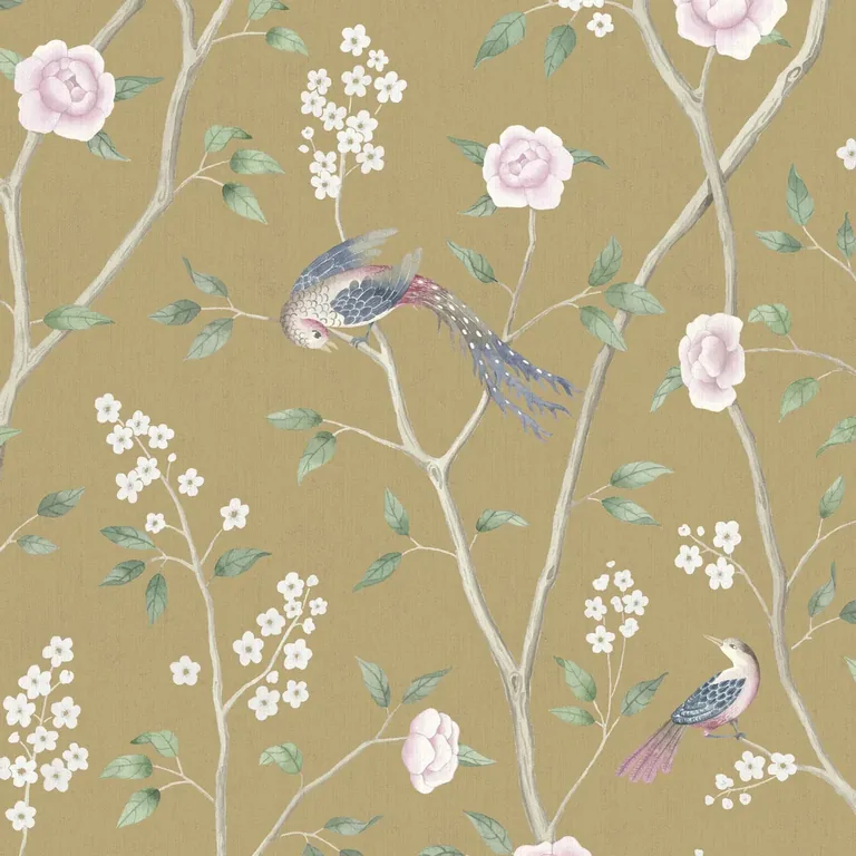 Schumacher PARADISE BIRDS wallpaper, color GOLD, SKU 1902