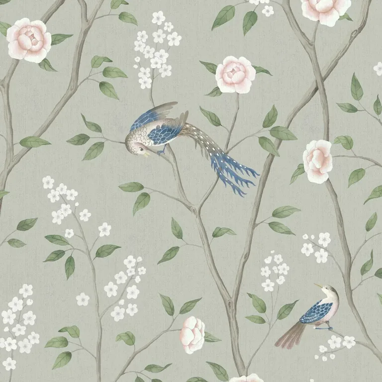Schumacher PARADISE BIRDS wallpaper, color MINERAL SHIMMER, SKU 1903