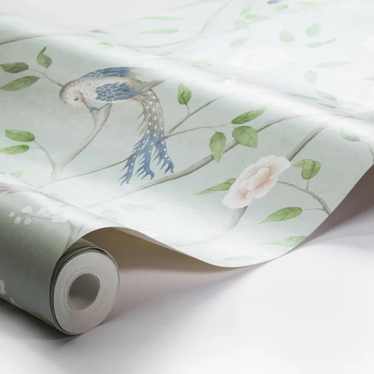 Schumacher PARADISE BIRDS wallpaper, color MINERAL SHIMMER, SKU 1903