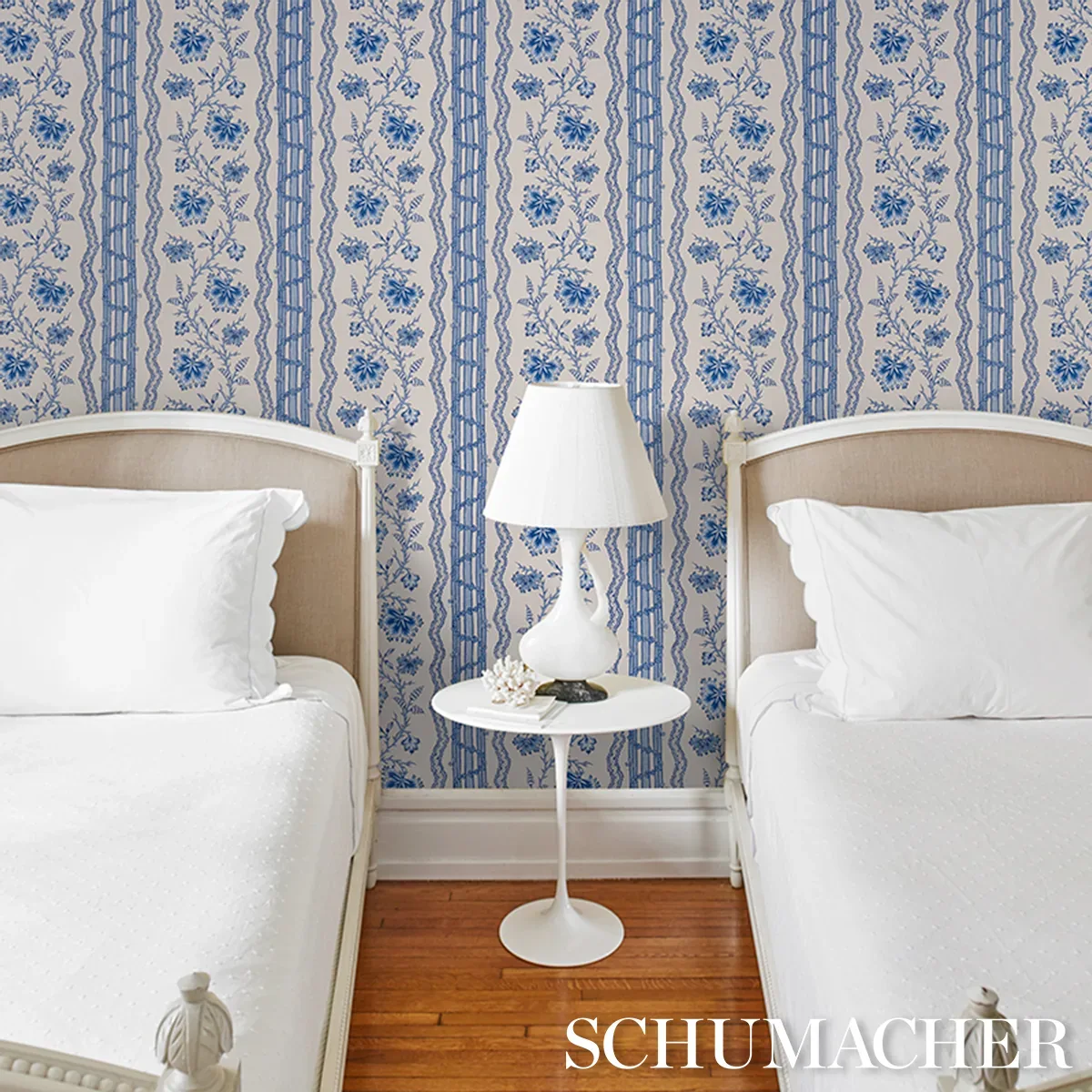 PARVATI FLORAL STRIPE DELFT Schumacher Wallpaper wallpaper - SKU 5017332