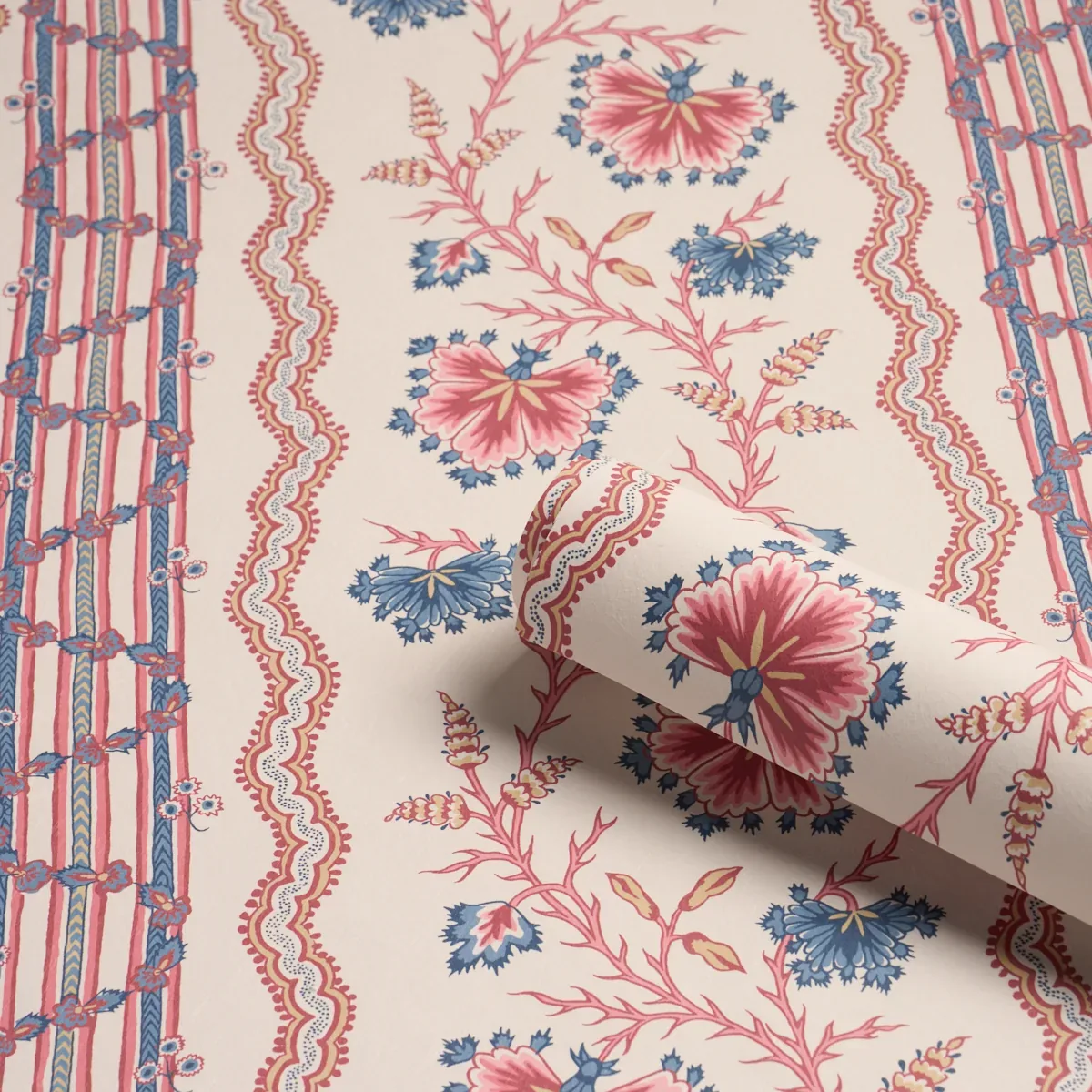 PARVATI FLORAL STRIPE VERMILION Schumacher Wallpaper wallpaper - SKU 5017331