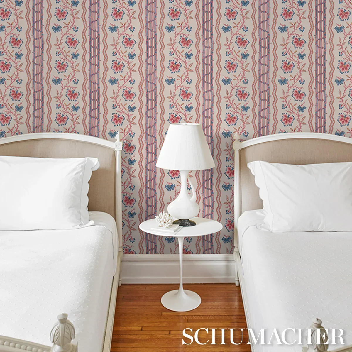 PARVATI FLORAL STRIPE VERMILION Schumacher Wallpaper wallpaper - SKU 5017331