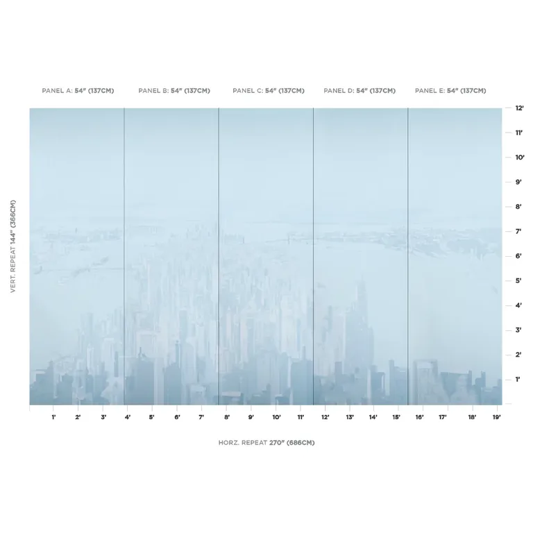 Schumacher PASCAL CAMPION'S NEW YORK SKYLINE wallpaper, color BLUE, SKU 5016190