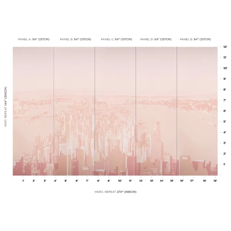 Schumacher PASCAL CAMPION'S NEW YORK SKYLINE wallpaper, color BLUSH, SKU 5016191