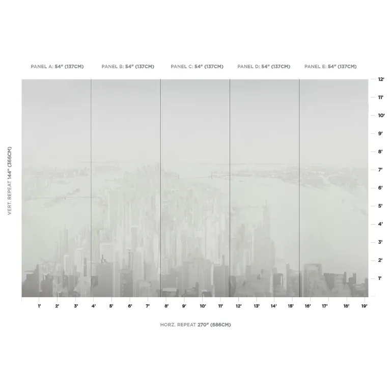 Schumacher PASCAL CAMPION'S NEW YORK SKYLINE wallpaper, color SOFT GRAY, SKU 5016192
