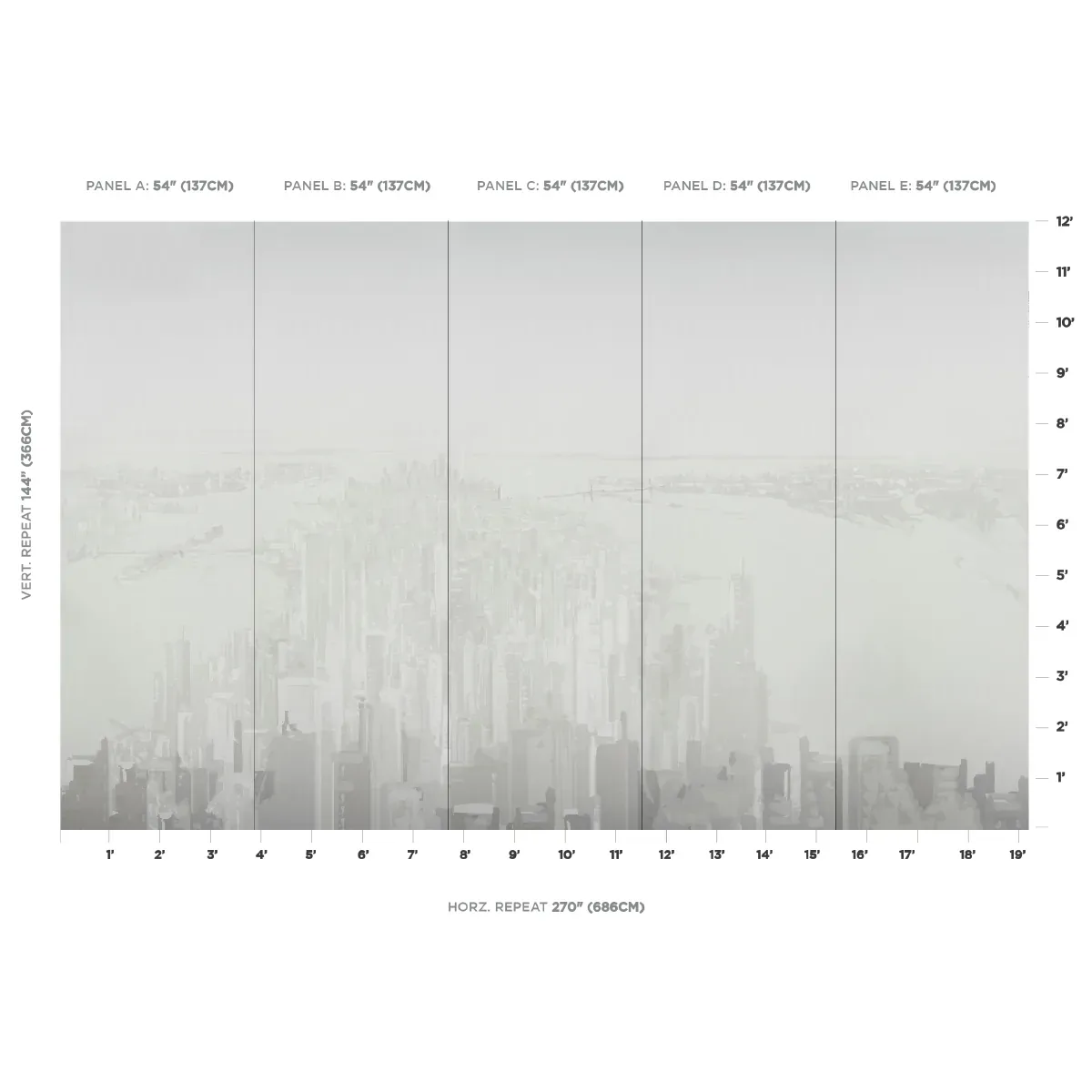 PASCAL CAMPION'S NEW YORK SKYLINE SOFT GRAY Schumacher Wallpaper wallpaper - SKU 5016192