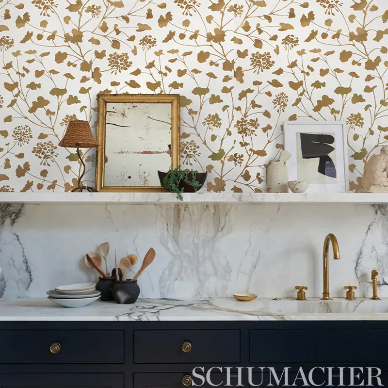 PENNICK MYLAR - GOLD Schumacher Wallpaper | Wallpaper Twins PENNICK MYLAR GOLD Schumacher Wallpaper wallpaper - SKU 5010580