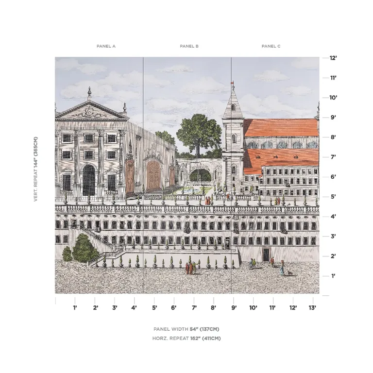 Schumacher PIAZZA FIRENZE PANEL SET wallpaper, color DOCUMENT, SKU 5014300