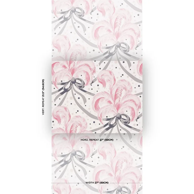 Schumacher PLUMES ET RUBANS wallpaper, color BLUSH, SKU 5009181