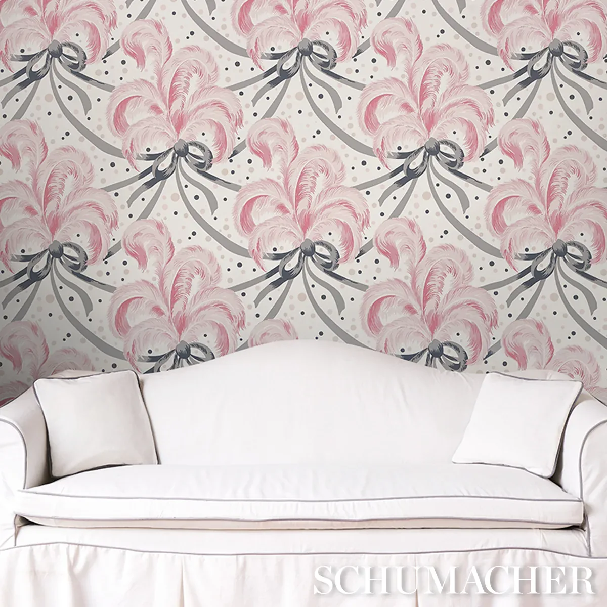 PLUMES ET RUBANS BLUSH Schumacher Wallpaper wallpaper - SKU 5009181