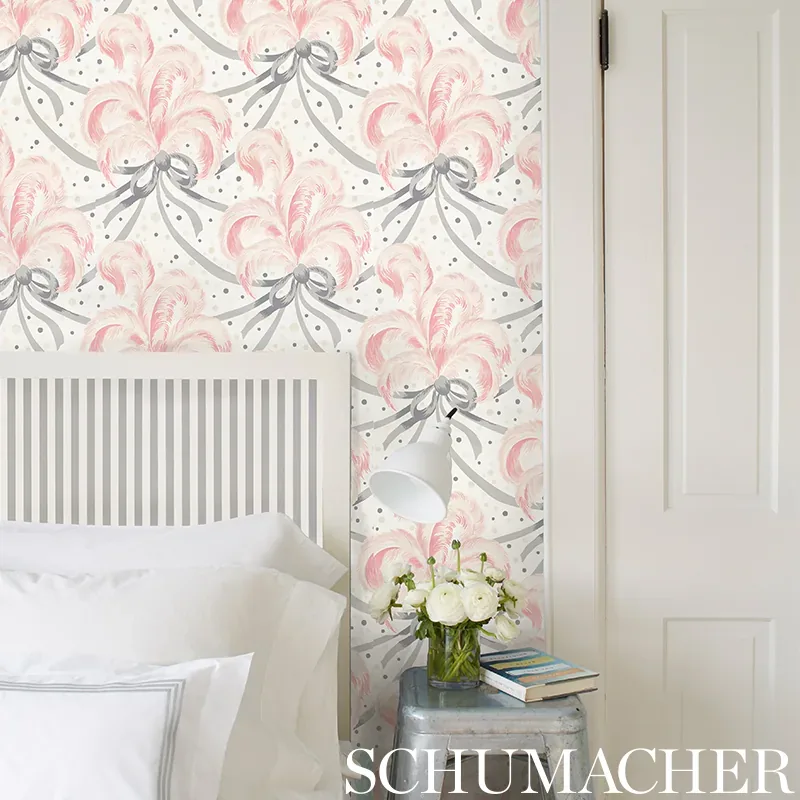 PLUMES ET RUBANS BLUSH Schumacher Wallpaper wallpaper - SKU 5009181