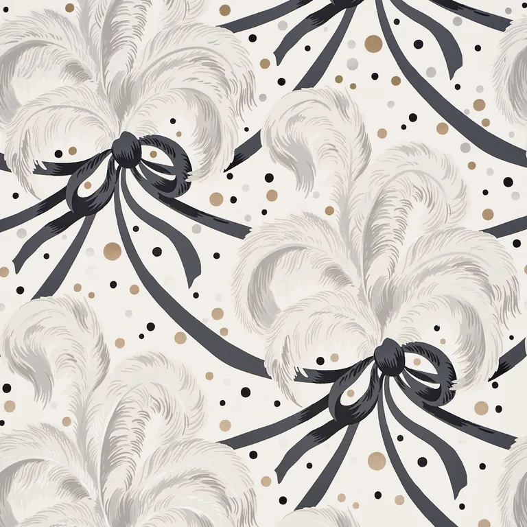 Schumacher PLUMES ET RUBANS wallpaper, color CHAMPAGNE, SKU 5009182