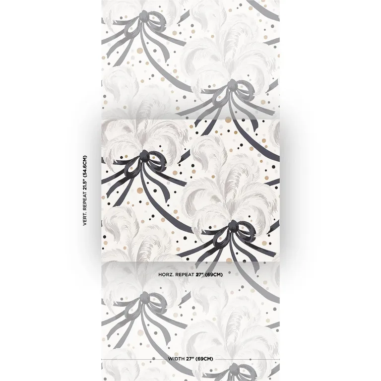 Schumacher PLUMES ET RUBANS wallpaper, color CHAMPAGNE, SKU 5009182