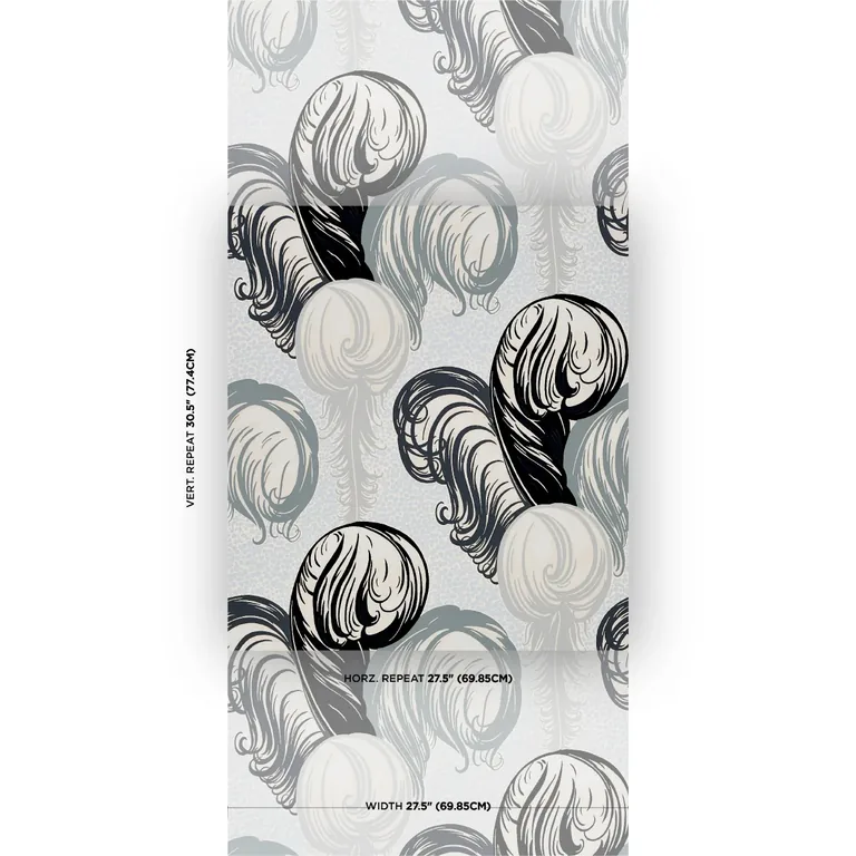 Schumacher PLUMES wallpaper, color GRISAILLE, SKU 5009151