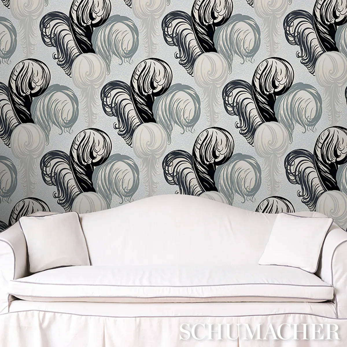 PLUMES GRISAILLE Schumacher Wallpaper wallpaper - SKU 5009151
