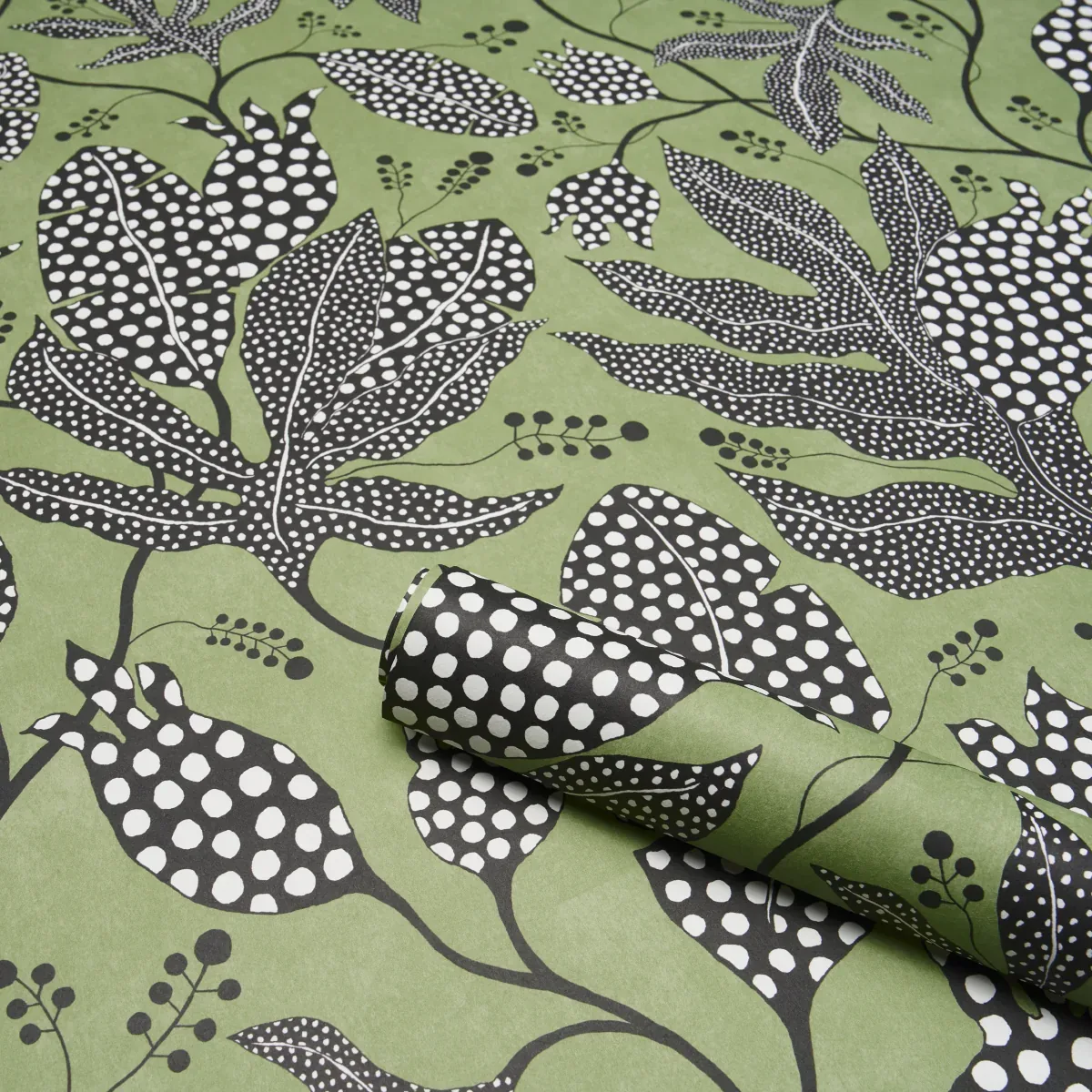 POLKA DOT JUNGLE BLACK & GREEN Schumacher Wallpaper wallpaper - SKU 5015460