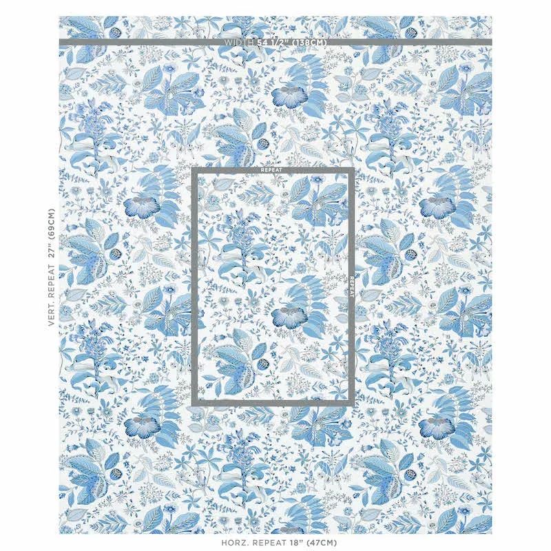 POMEGRANATE BOTANICAL BLUE Schumacher Wallpaper wallpaper - SKU 5010443