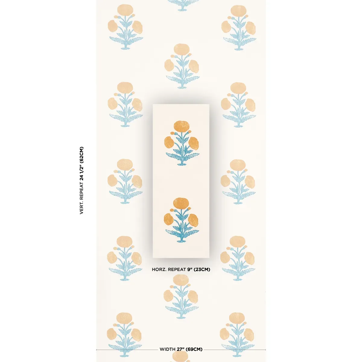 Poppy Print - MUSTARD & SKY Schumacher Wallpaper | Wallpaper Poppy Print MUSTARD & SKY Schumacher Wallpaper wallpaper - SKU 5017981