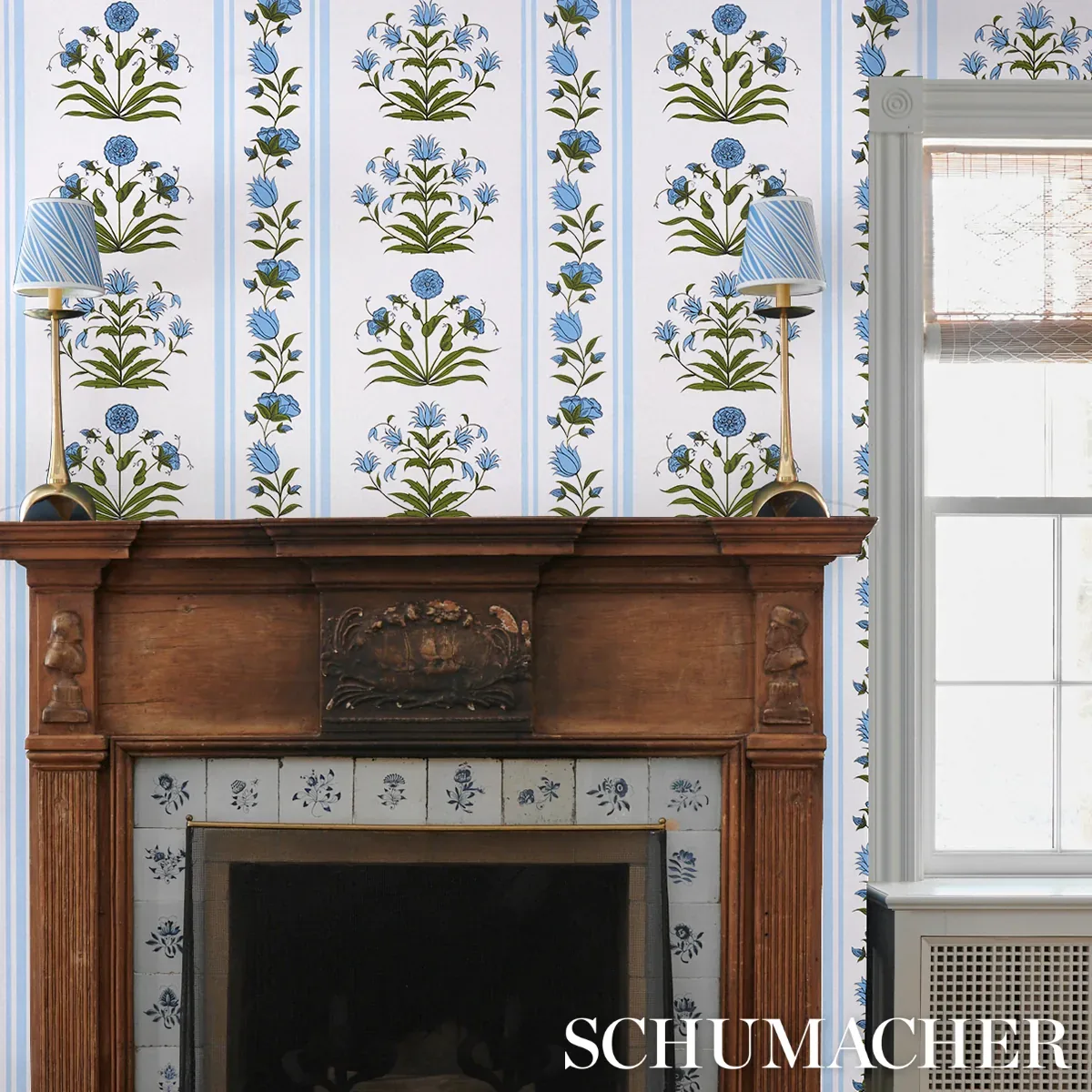 POPPY STRIPES - BLUE Schumacher Wallpaper | Wallpaper Twins POPPY STRIPES BLUE Schumacher Wallpaper wallpaper - SKU 5014451