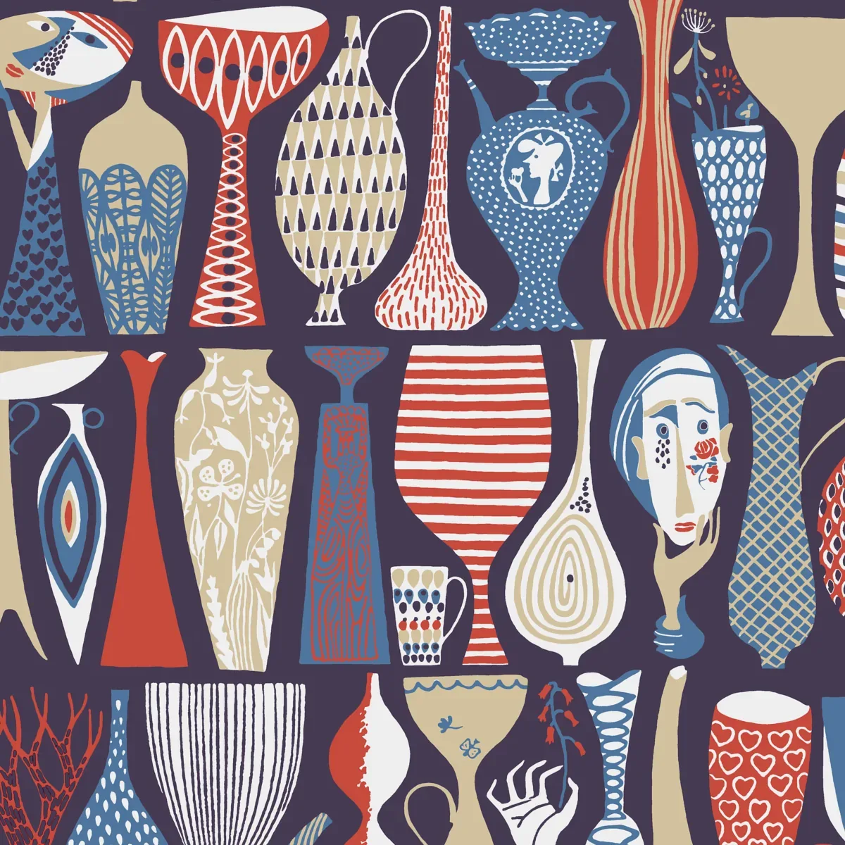 POTTERY NAVY AND RED Schumacher Wallpaper wallpaper - SKU 1760