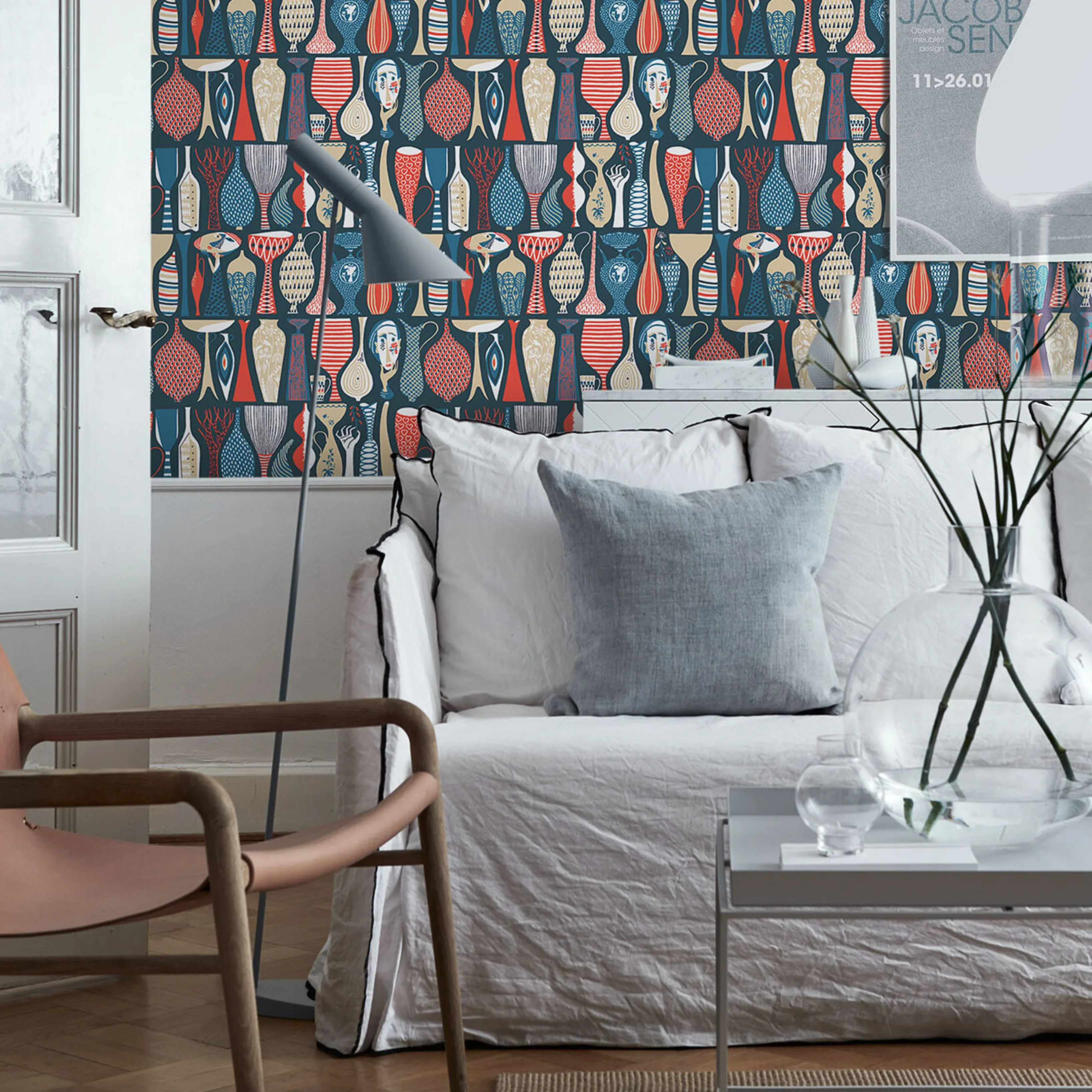 POTTERY - NAVY AND RED Schumacher Wallpaper | Wallpaper Twin POTTERY NAVY AND RED Schumacher Wallpaper wallpaper - SKU 1760