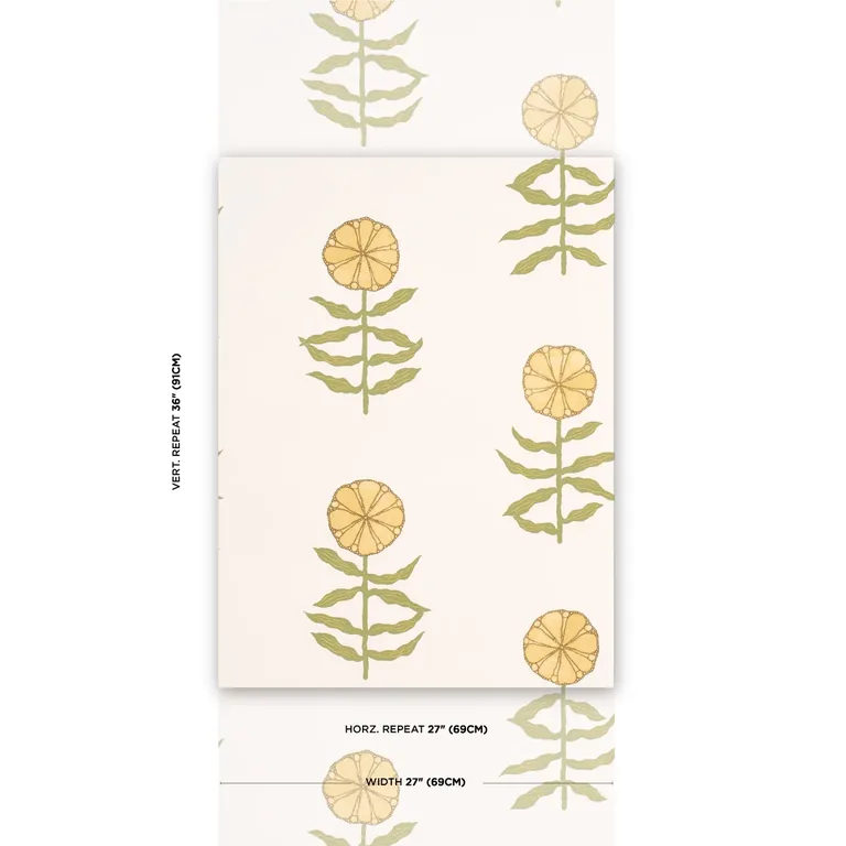 Schumacher PRETTY PETALS wallpaper, color SOFT YELLOW, SKU 5015452