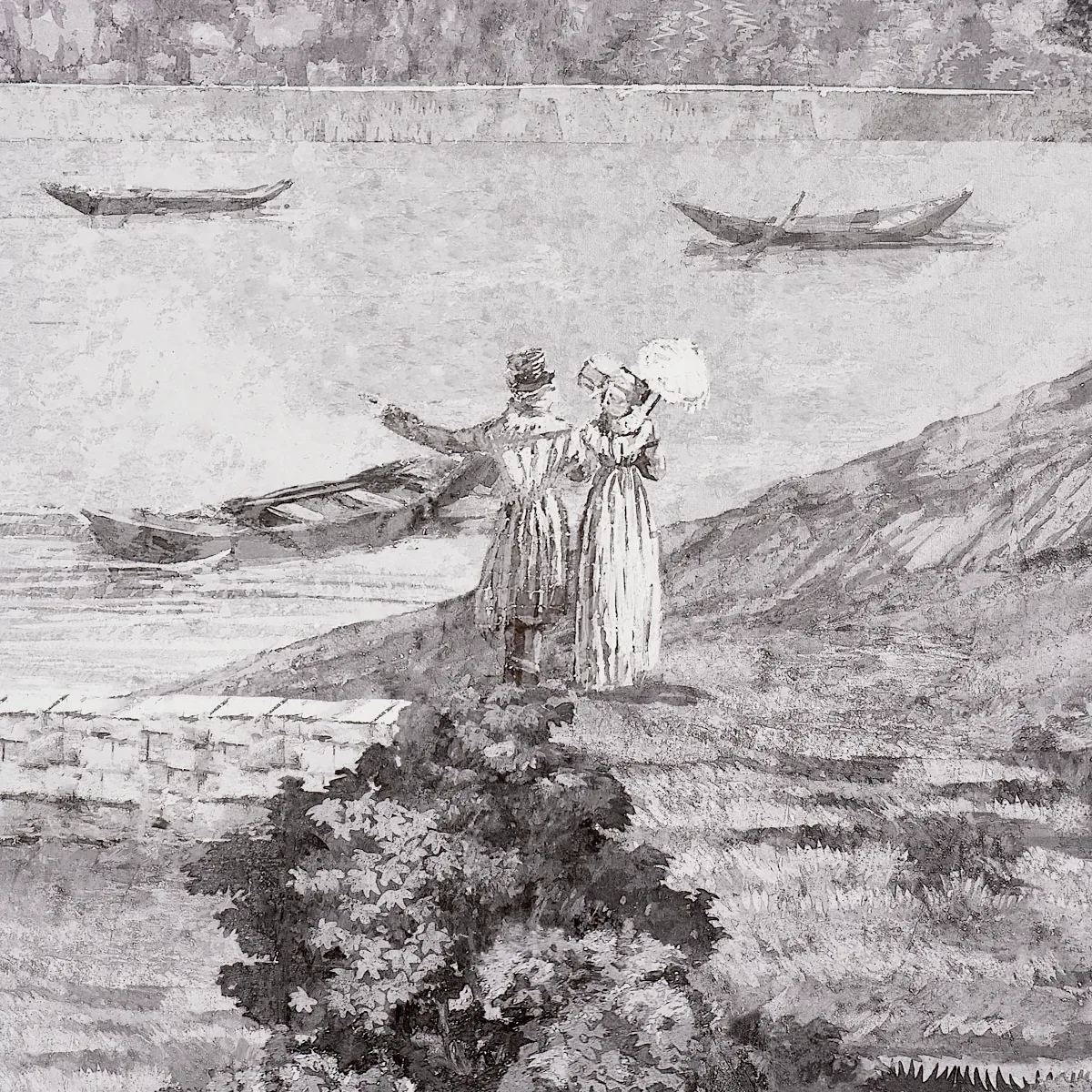 PROMENADE 4 PANEL SET GRISAILLE Schumacher Wallpaper wallpaper - SKU 5018121