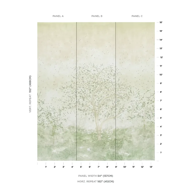 Schumacher Psalm 3 Panel Set wallpaper, color ALABASTER, SKU 5017141