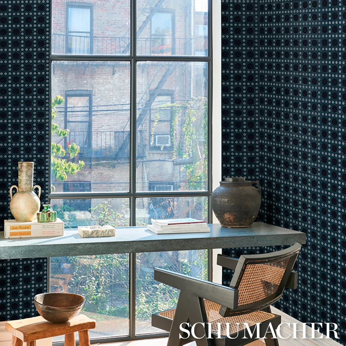 PUNTINI SISAL - INDIGO Schumacher Wallpaper | Wallpaper Twin PUNTINI SISAL INDIGO Schumacher Wallpaper wallpaper - SKU 5017873