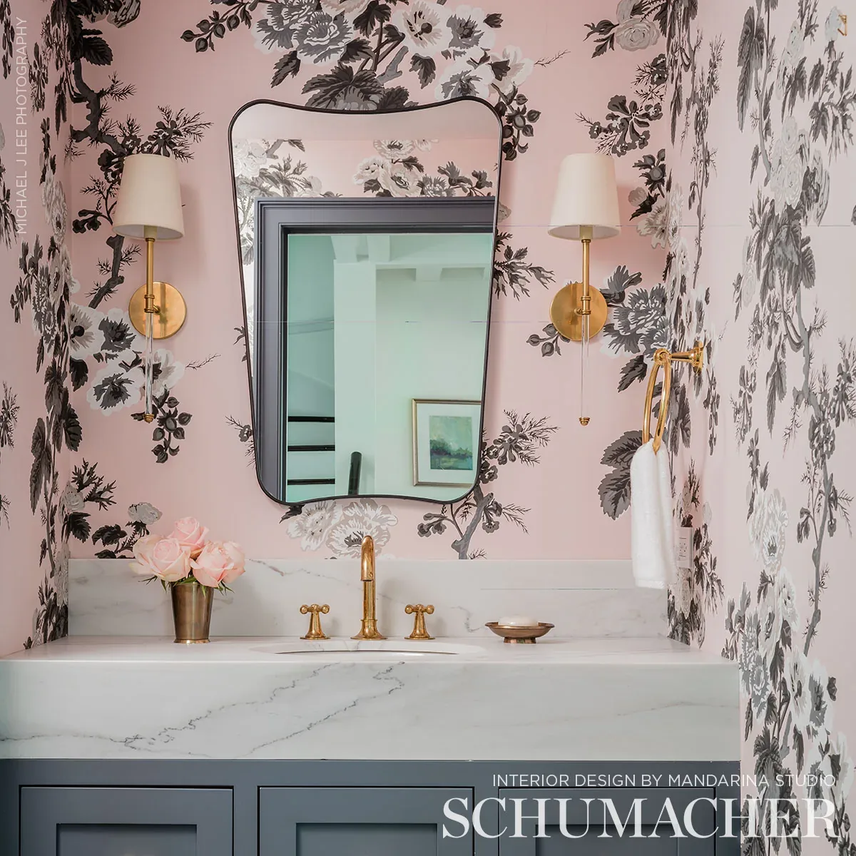 PYNE HOLLYHOCK - BLUSH Schumacher Wallpaper | Wallpaper Twin PYNE HOLLYHOCK BLUSH Schumacher Wallpaper wallpaper - SKU 5006924