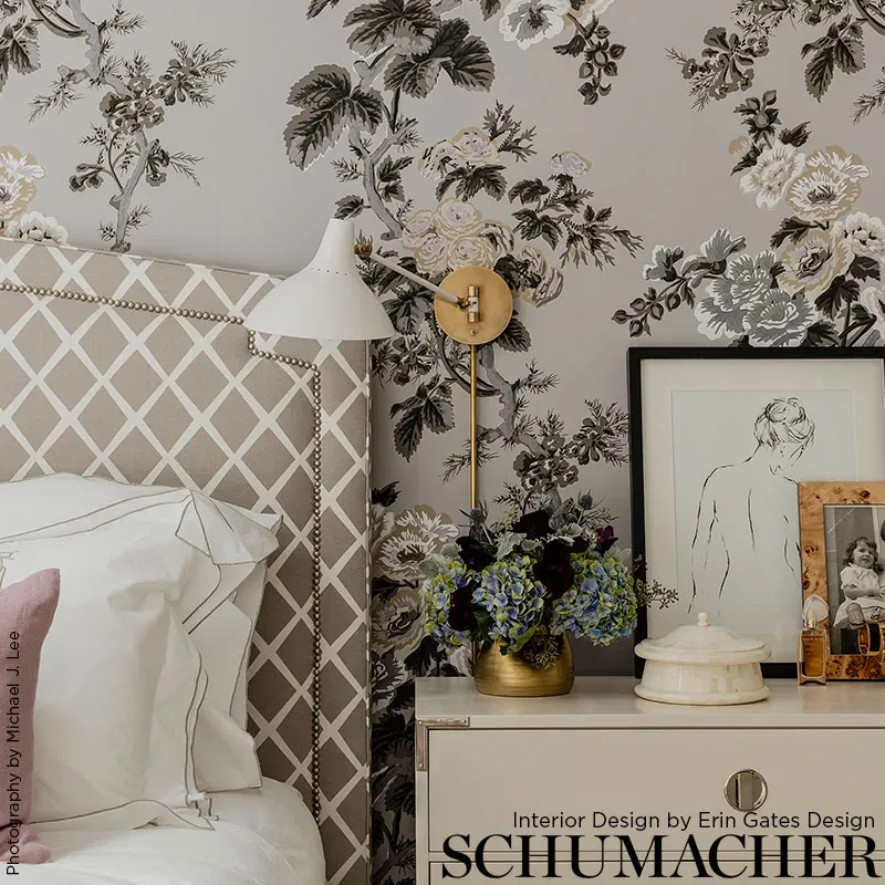 PYNE HOLLYHOCK - GRISAILLE Schumacher Wallpaper | Wallpaper PYNE HOLLYHOCK GRISAILLE Schumacher Wallpaper wallpaper - SKU 5006923